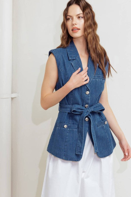 Pinstripe Denim Vest
