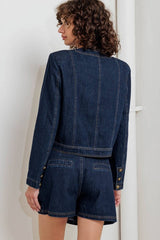 Denim Utility Jacket with Gold Buttons