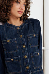 Denim Utility Jacket with Gold Buttons