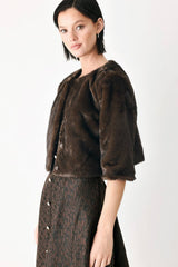 Brown Cropped Faux Fur Jacket