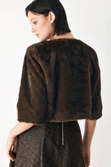 Brown Cropped Faux Fur Jacket