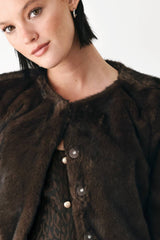 Brown Cropped Faux Fur Jacket