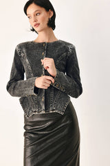 Acid Wash Sculpted Denim Jacket