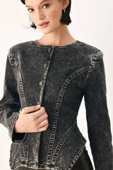 Acid Wash Sculpted Denim Jacket