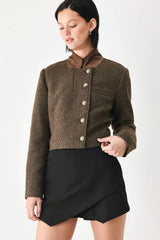 Micro Houndstooth Cropped Jacket