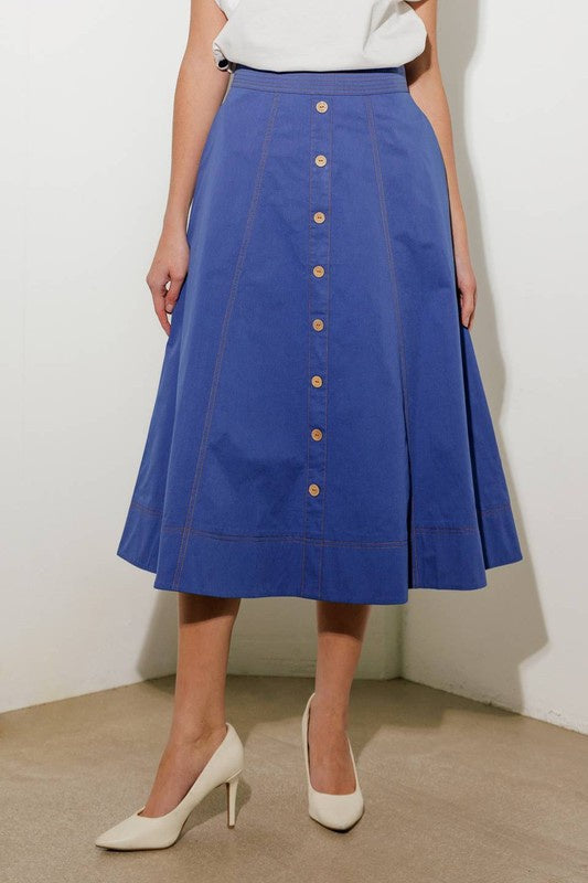 Solid Blue Midi Skirt