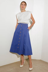 Solid Blue Midi Skirt
