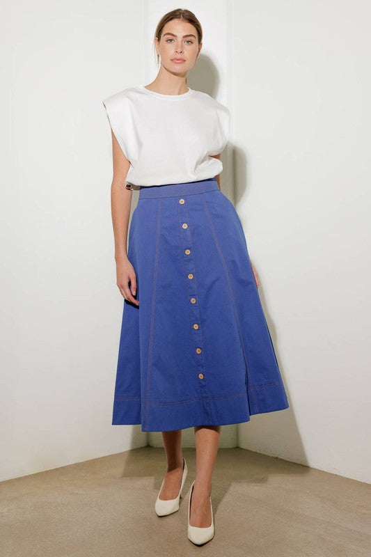 Solid Blue Midi Skirt