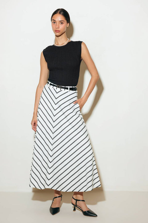 Black & White Striped A-Line Skirt