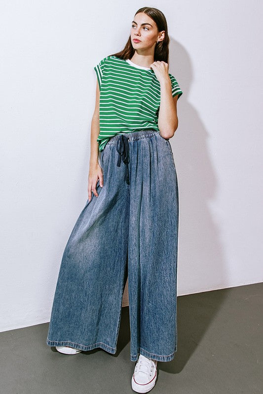 Indigo Washed Wide-Leg Denim Pants – v o g l i o