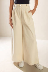 Solid Twill Wide-Leg Pants