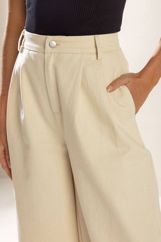 Solid Twill Wide-Leg Pants