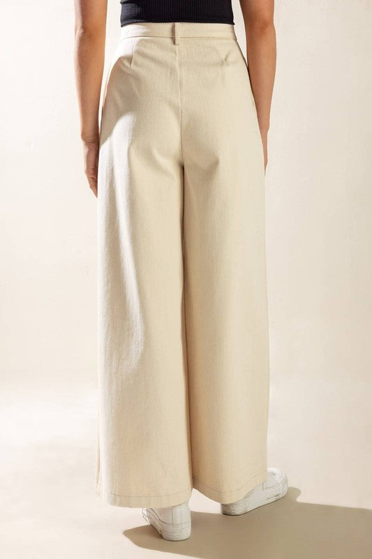 Solid Twill Wide-Leg Pants