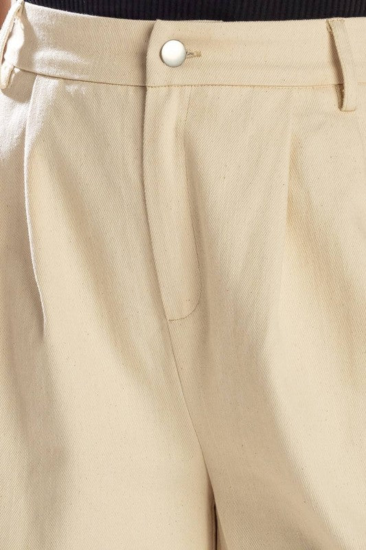 Solid Twill Wide-Leg Pants