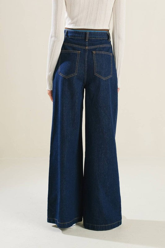 Cotton Wide-Leg Denim Pants
