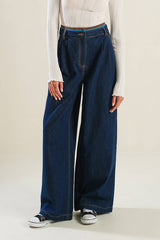 Cotton Wide-Leg Denim Pants