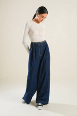 Cotton Wide-Leg Denim Pants