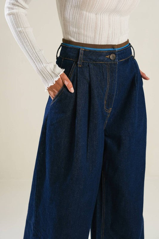 Cotton Wide-Leg Denim Pants