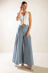Striped Wide-Leg Denim Pants