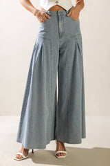Striped Wide-Leg Denim Pants