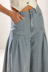 Striped Wide-Leg Denim Pants