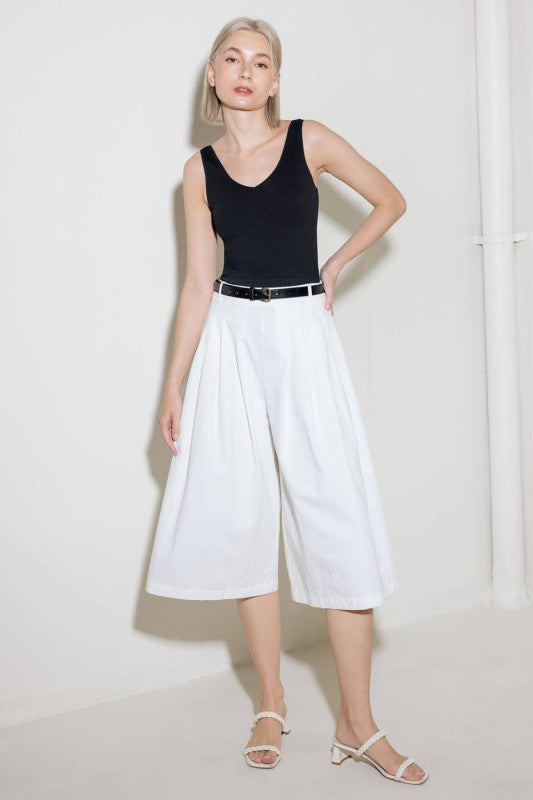 Solid Woven Culotte Pants