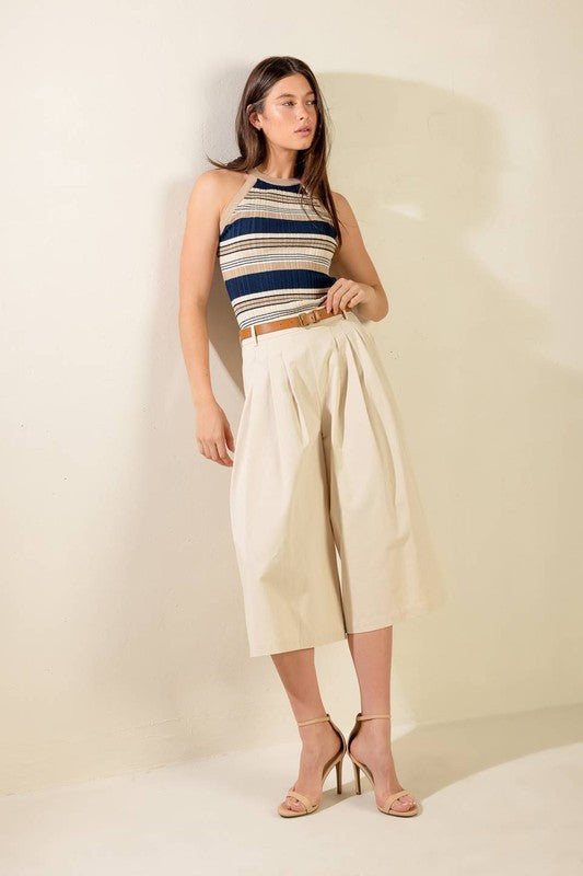 Solid Woven Culotte Pants