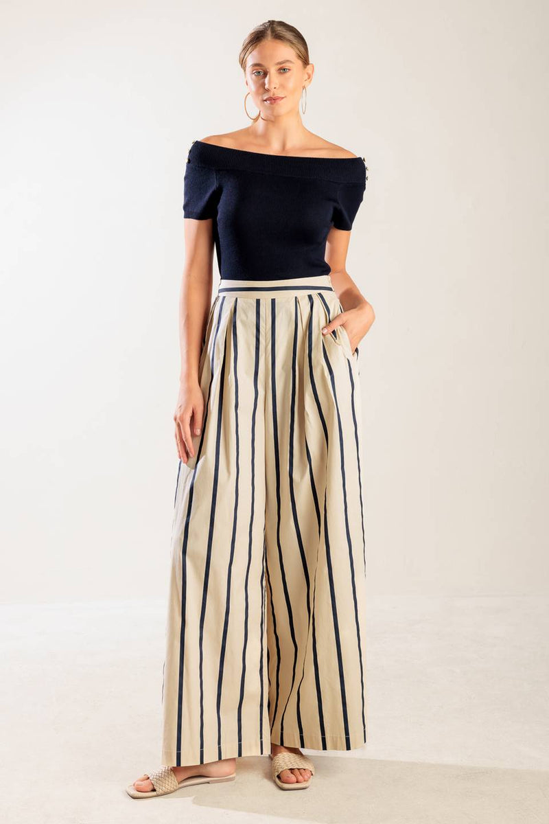 High-Waisted Wide Leg Striped Pants