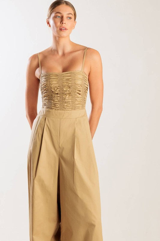 Ruched Wide-Leg Jumpsuit