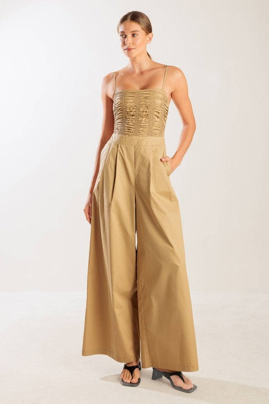 Ruched Wide-Leg Jumpsuit
