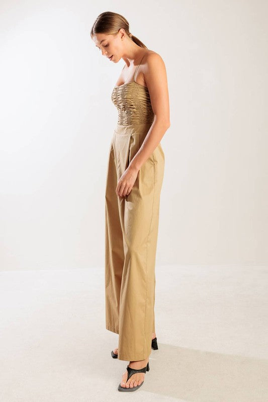 Ruched Wide-Leg Jumpsuit