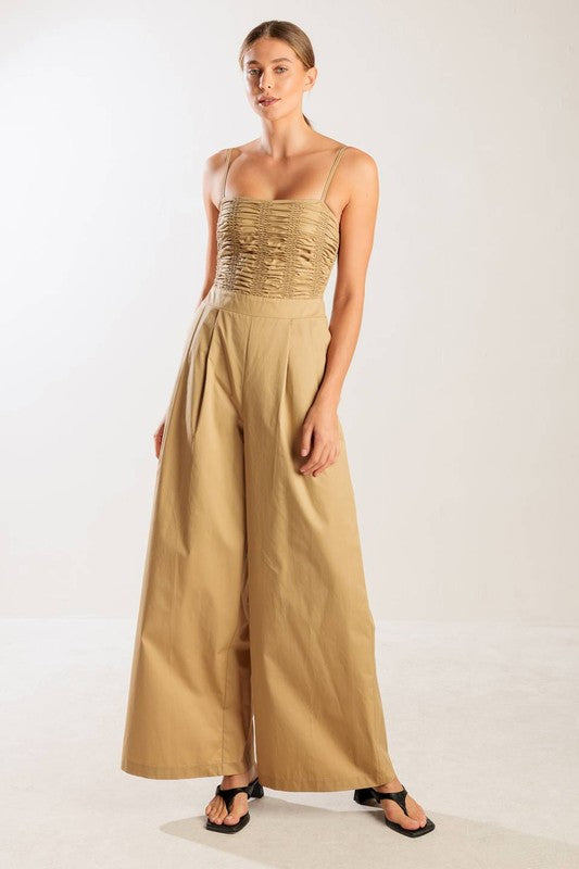 Ruched Wide-Leg Jumpsuit