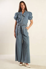 Washed Wide-Leg Denim Pants