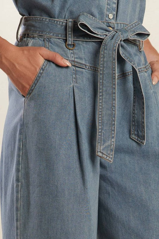 Washed Wide-Leg Denim Pants