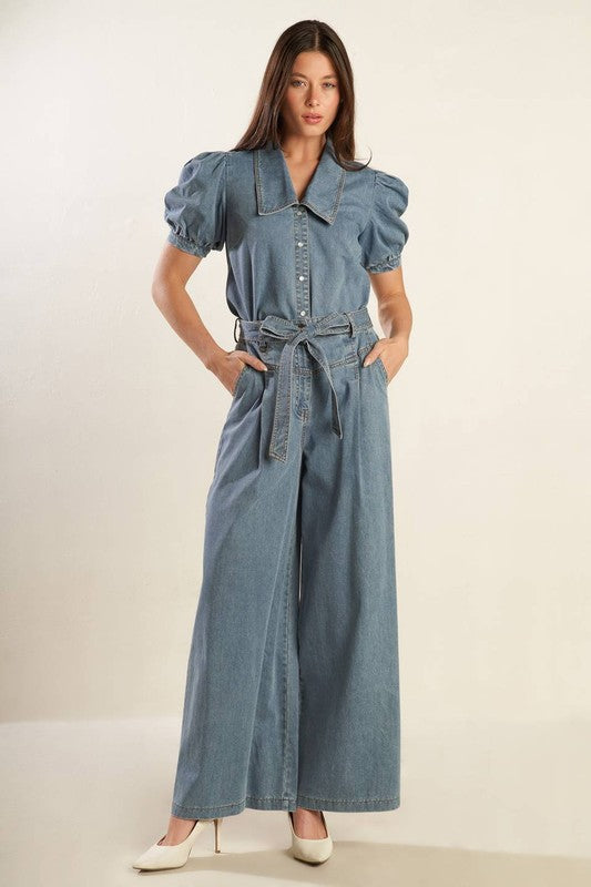 Washed Wide-Leg Denim Pants