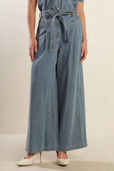 Washed Wide-Leg Denim Pants