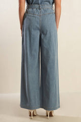 Washed Wide-Leg Denim Pants