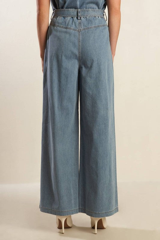 Washed Wide-Leg Denim Pants