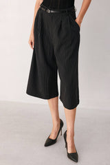 Pinstripe High Waist Belted Culotte Pants