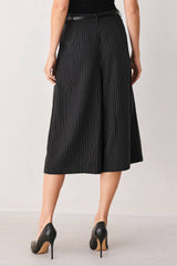 Pinstripe High Waist Belted Culotte Pants