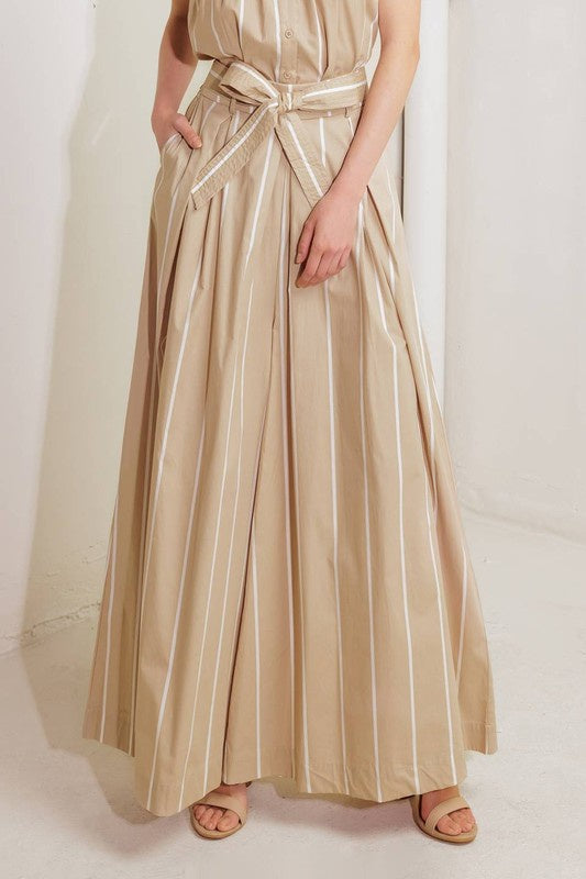 Beige Striped Wide-Leg Pants