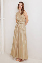 Beige Striped Wide-Leg Pants