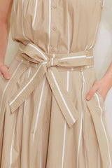 Beige Striped Wide-Leg Pants
