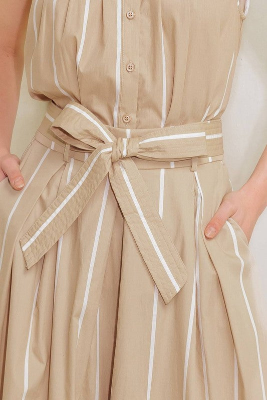 Beige Striped Wide-Leg Pants