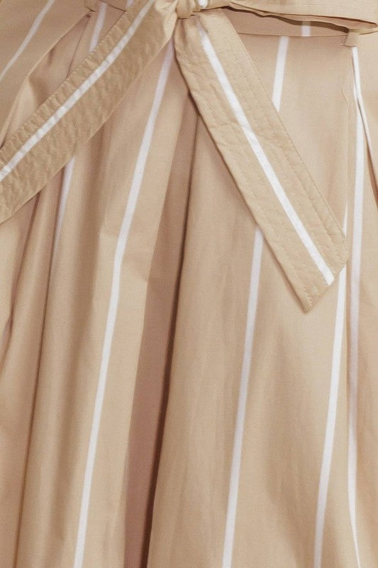 Beige Striped Wide-Leg Pants