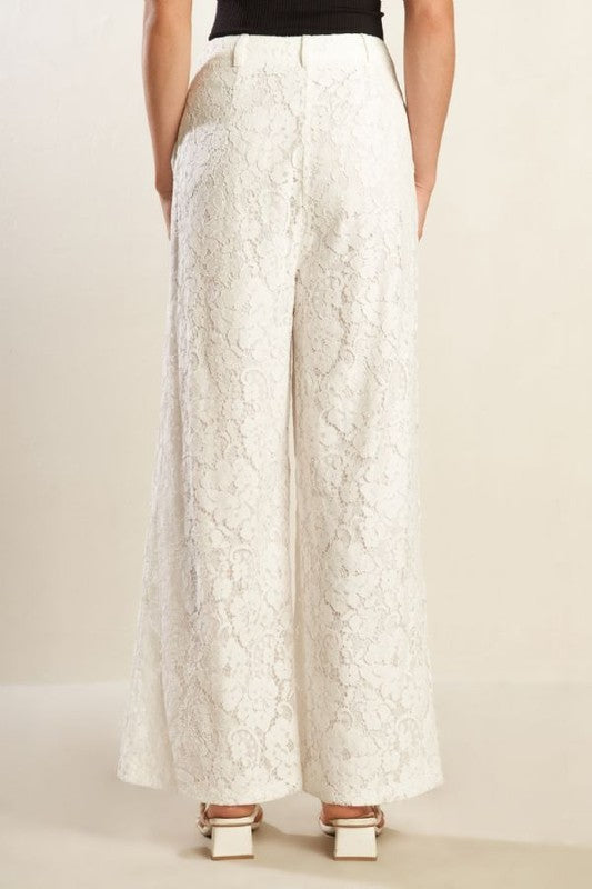 White Lace Wide-Leg Pants