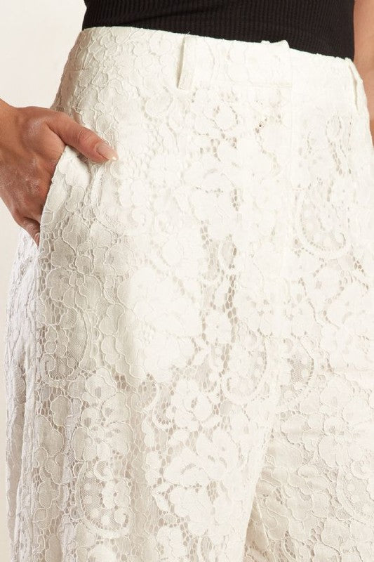 White Lace Wide-Leg Pants