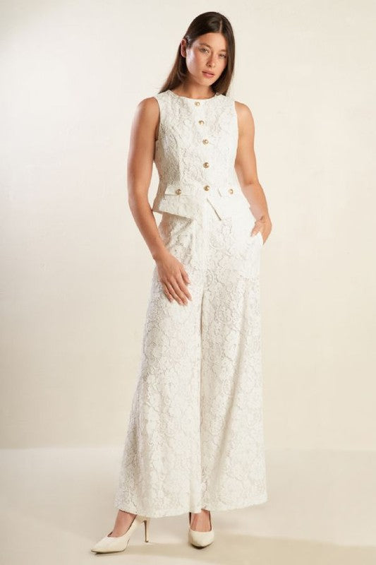 White Lace Wide-Leg Pants