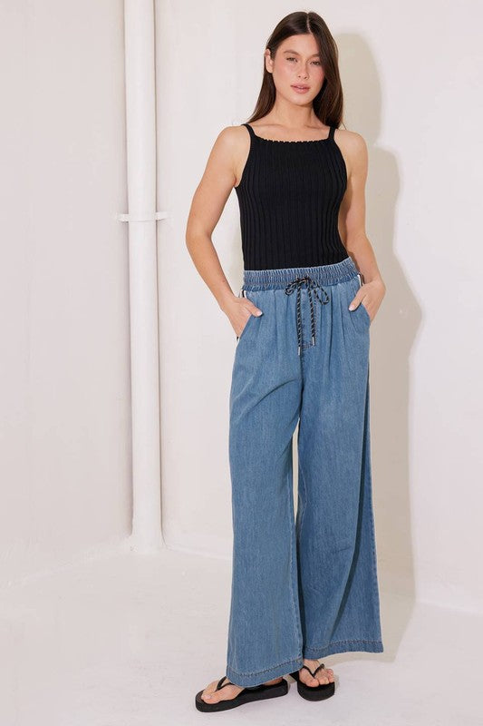 Denim Jogger-Style Pants