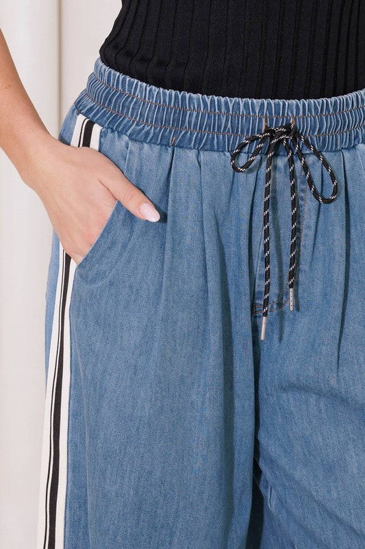 Denim Jogger-Style Pants